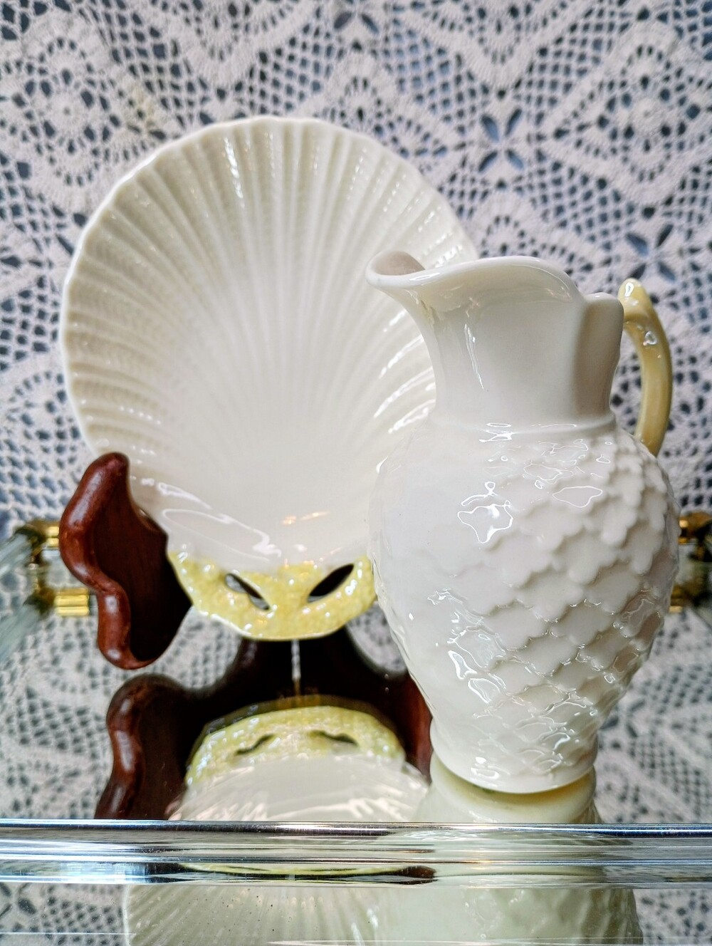 Belleek Porcelain Creamer and Trinket Dish